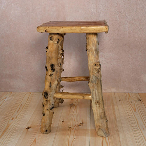 Acacia Wood Pillar Twist Stool 12 X 12 X 18 in Teak Oil