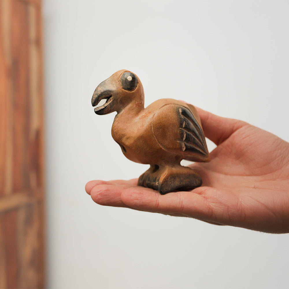 Handheld solid wood chick flamingo bird whistle, wooden ornament made in Thailand.
