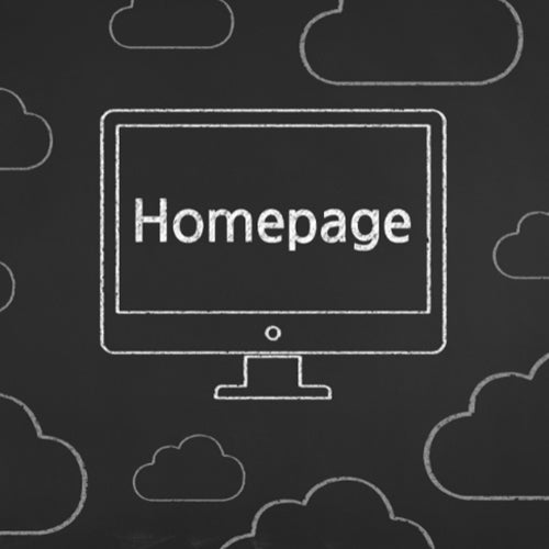 A computer screen showing homepage text surrounded by clouds