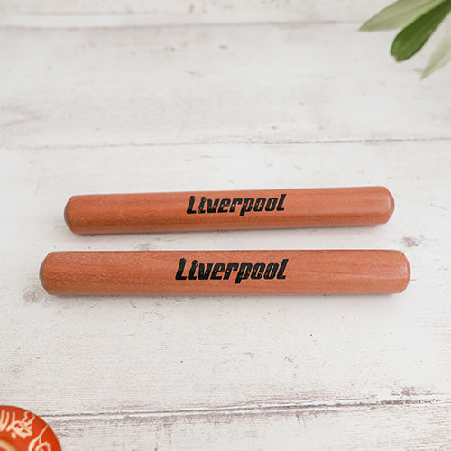 Wooden Claves Pair with 'Liverpool' Text