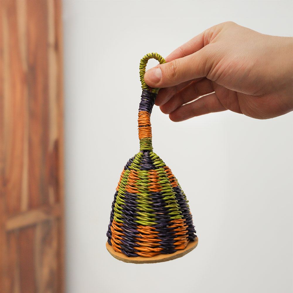 Handheld single caxixi shaker, traditional African percussion instrument.