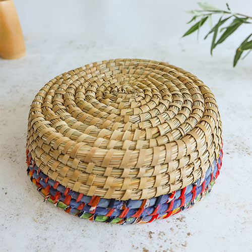 Handwoven Straw Fruit Bowl - Bottom View