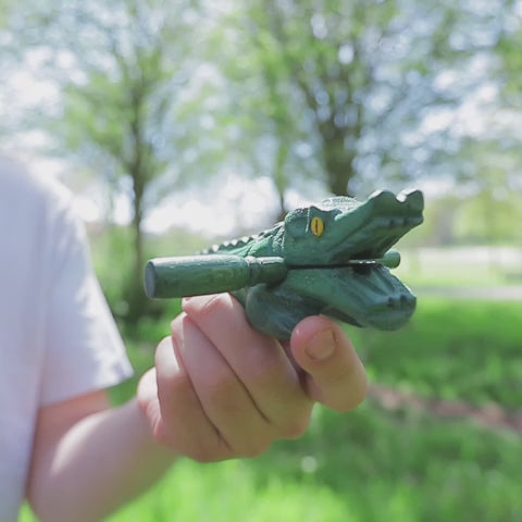 Green crocodile guiro percussion instrument sound demonstration