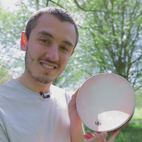 Small German handdrum frame drum made from rattlesnake sound demonstration