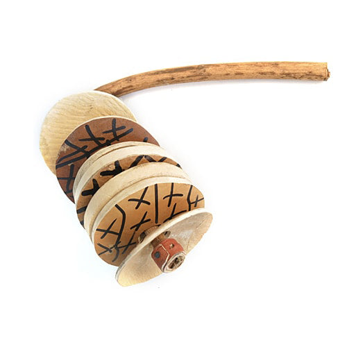 gourd rakatak percussion instrument with wooden handle
